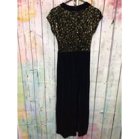 Vintage 90’s BENDIGO IMPRESSIONS VELVET Dress Size Small Funky Maxi Black Multi - Picture 13 of 16